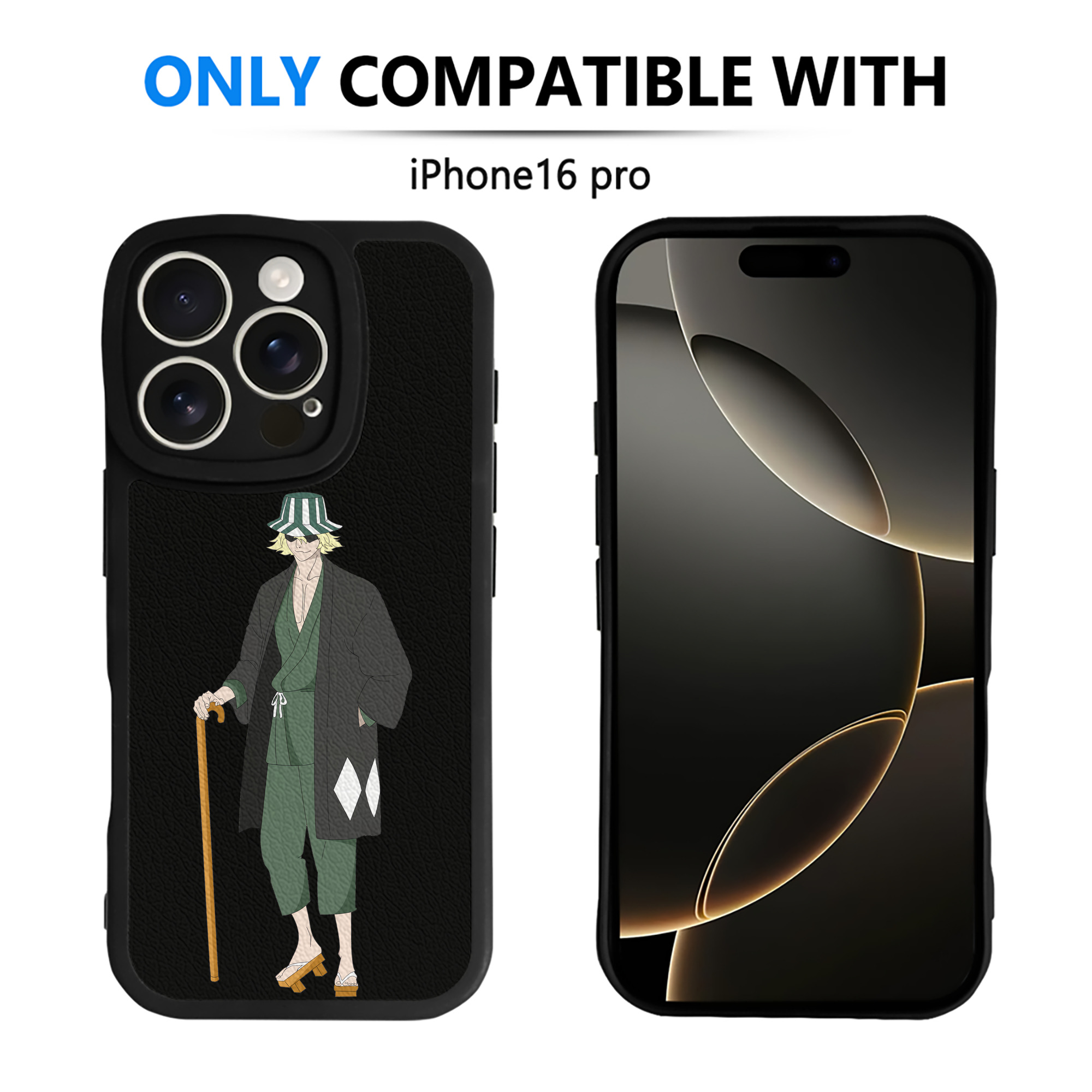 （画像用） "ブリーチ 浦原 喜助（うらはら きすけ） BLEACH Urahara Kisuke " 【iPhone 16シリーズ対応】シリコンスマホケース（レザー調） 材質：シリコン